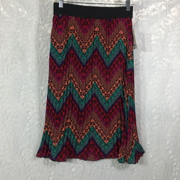 NEW LuLaRoe native print midi skirt Jill small NWT wide waist band plisse pleats - Picture 5 of 7